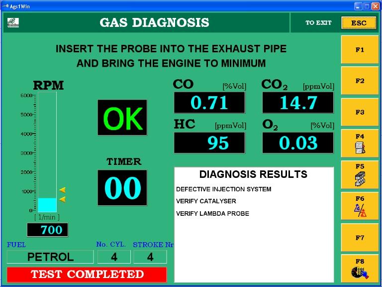 Diagnostic Emission test results page